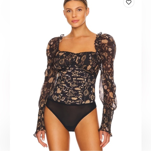 Free People Tops - Free People Brunch Date bodysuit floral combo black Size XS